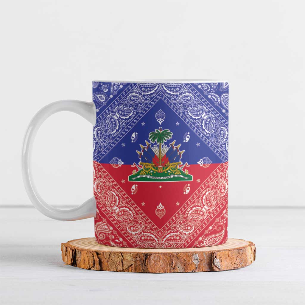 Haiti Paisley Ceramic Mug Haitian Flag Bandana Style - Wonder Print Shop
