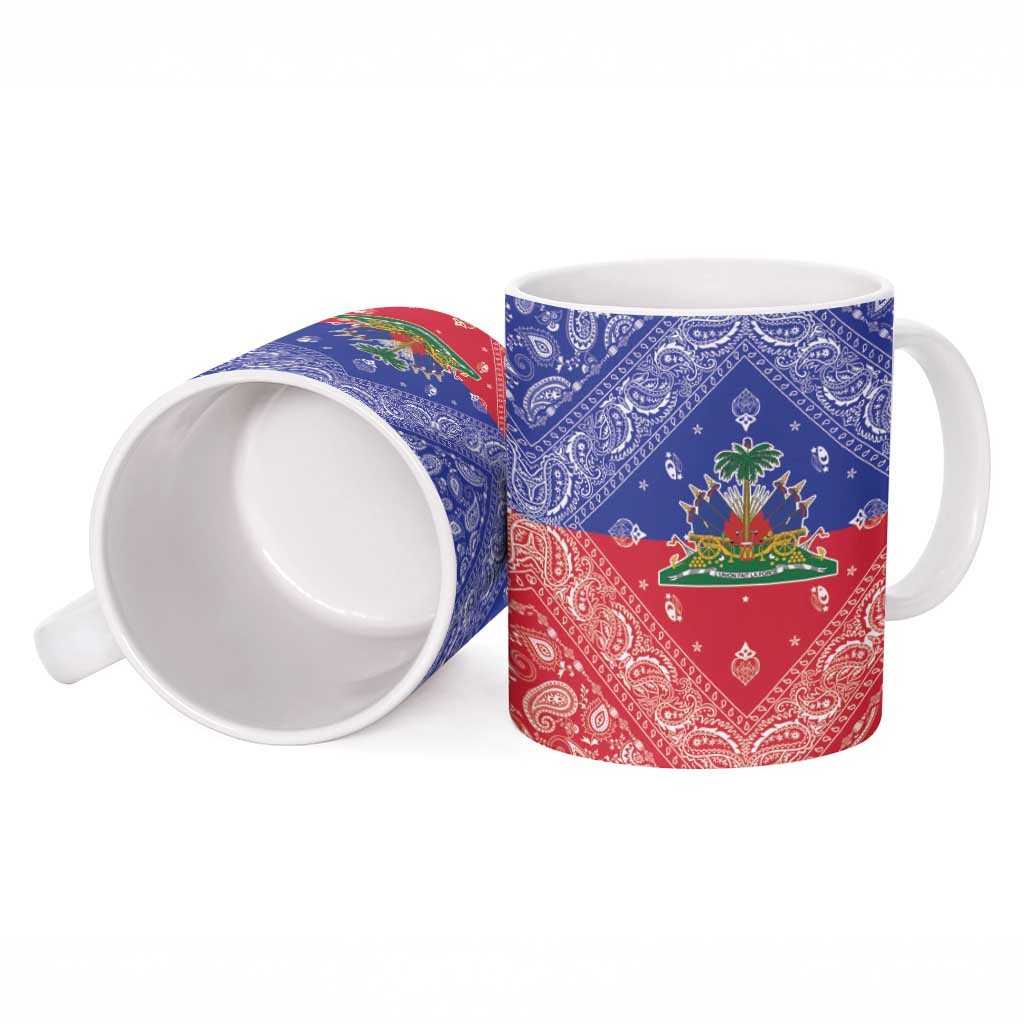 Haiti Paisley Ceramic Mug Haitian Flag Bandana Style - Wonder Print Shop
