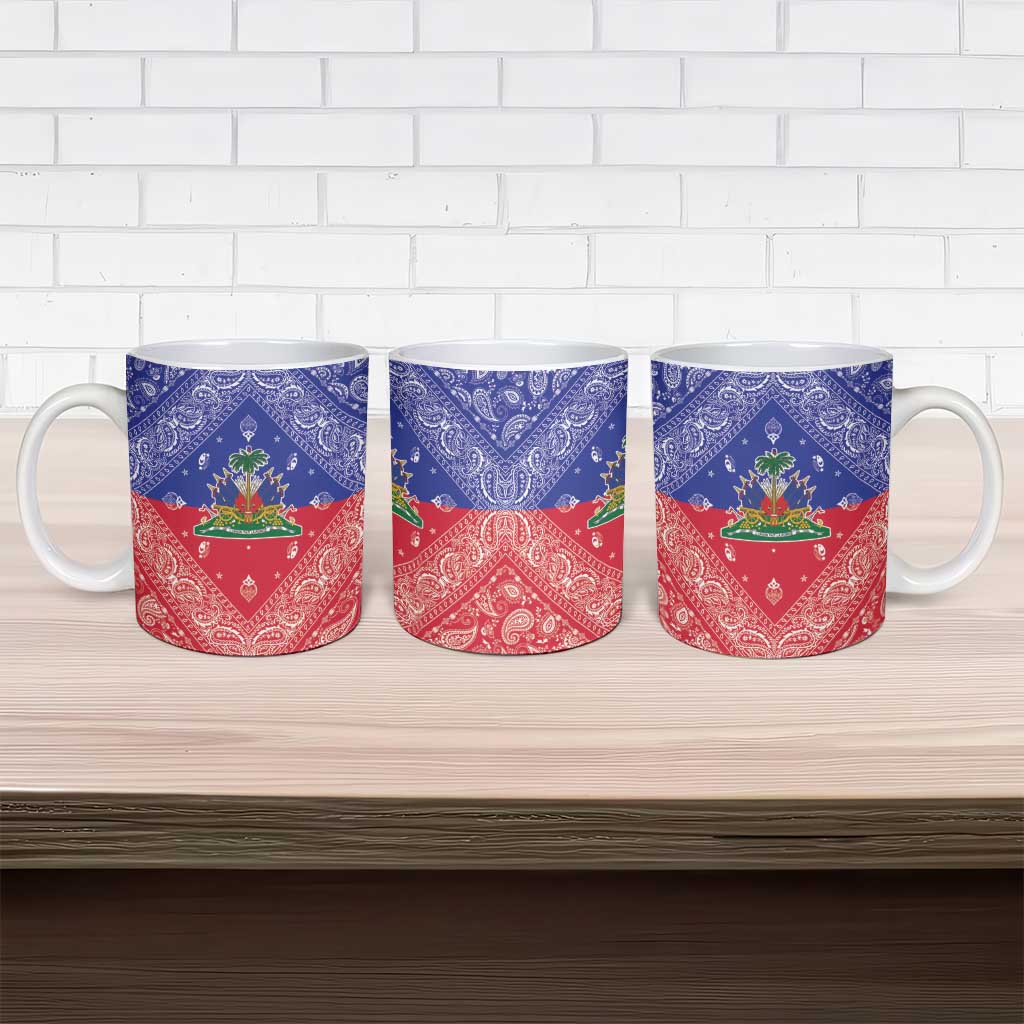 Haiti Paisley Ceramic Mug Haitian Flag Bandana Style - Wonder Print Shop