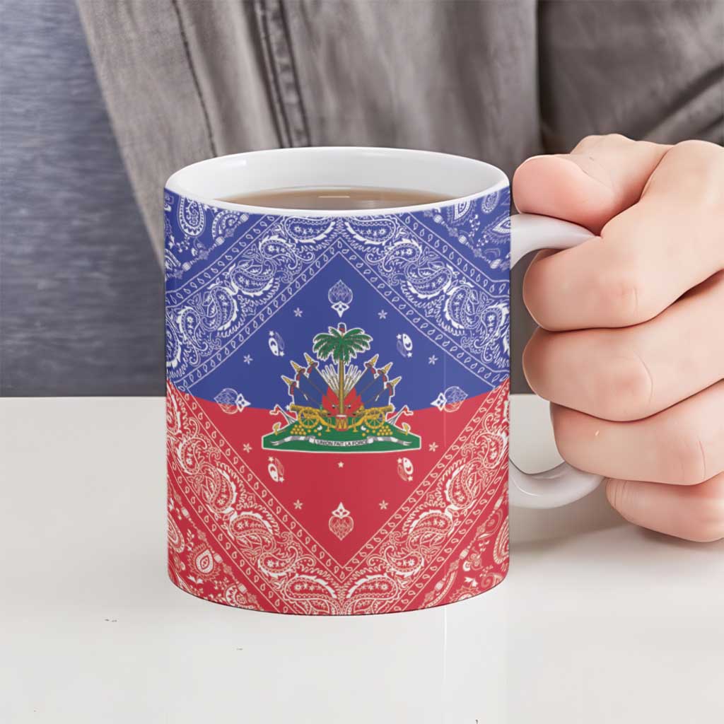 Haiti Paisley Ceramic Mug Haitian Flag Bandana Style - Wonder Print Shop