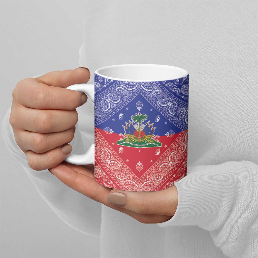 Haiti Paisley Ceramic Mug Haitian Flag Bandana Style - Wonder Print Shop