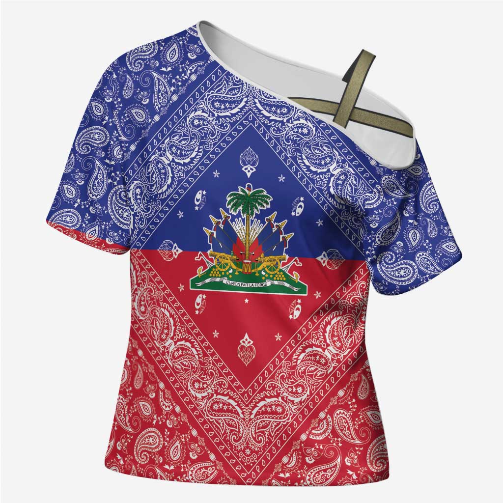 Haiti Paisley Cross Shoulder Shirt Haitian Flag Bandana Style - Wonder Print Shop