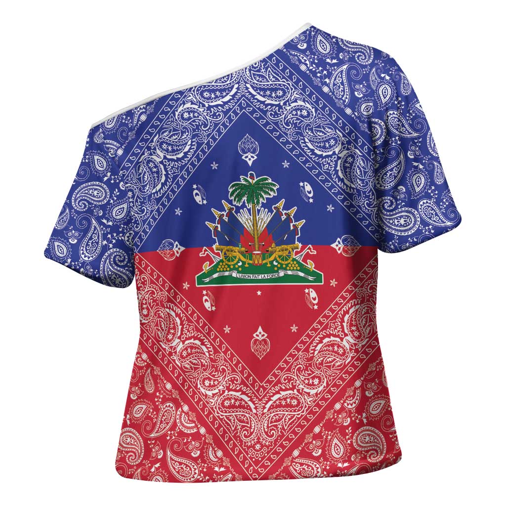 Haiti Paisley Cross Shoulder Shirt Haitian Flag Bandana Style - Wonder Print Shop