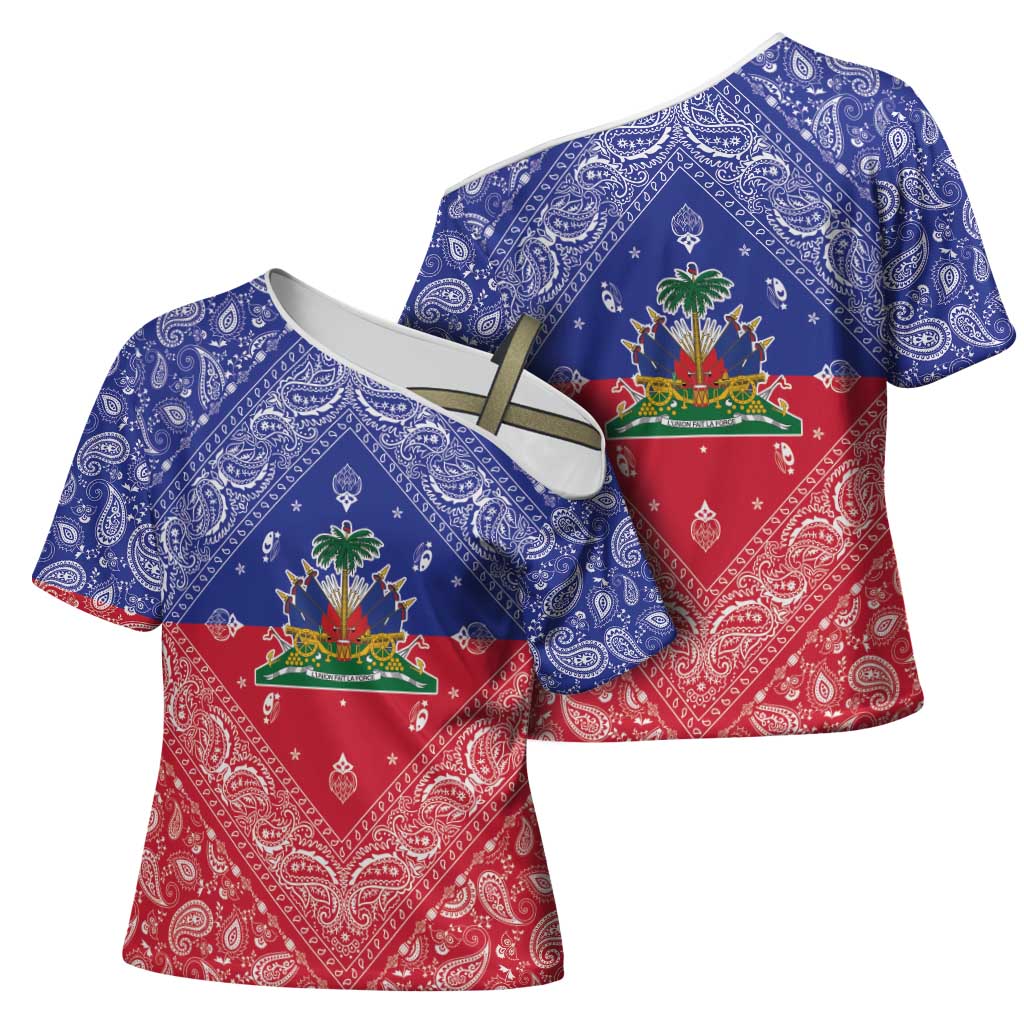 Haiti Paisley Cross Shoulder Shirt Haitian Flag Bandana Style - Wonder Print Shop