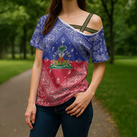 Haiti Paisley Cross Shoulder Shirt Haitian Flag Bandana Style - Wonder Print Shop