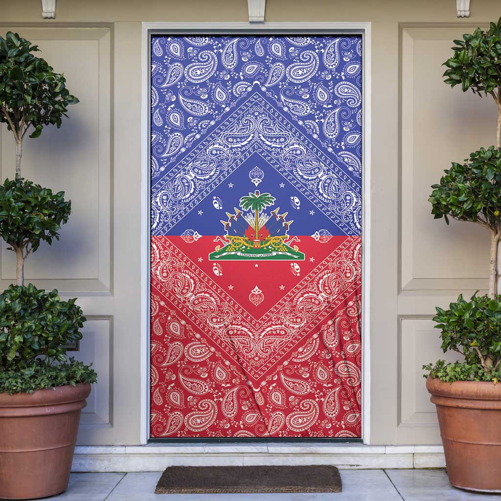Haiti Paisley Door Cover Haitian Flag Bandana Style - Wonder Print Shop