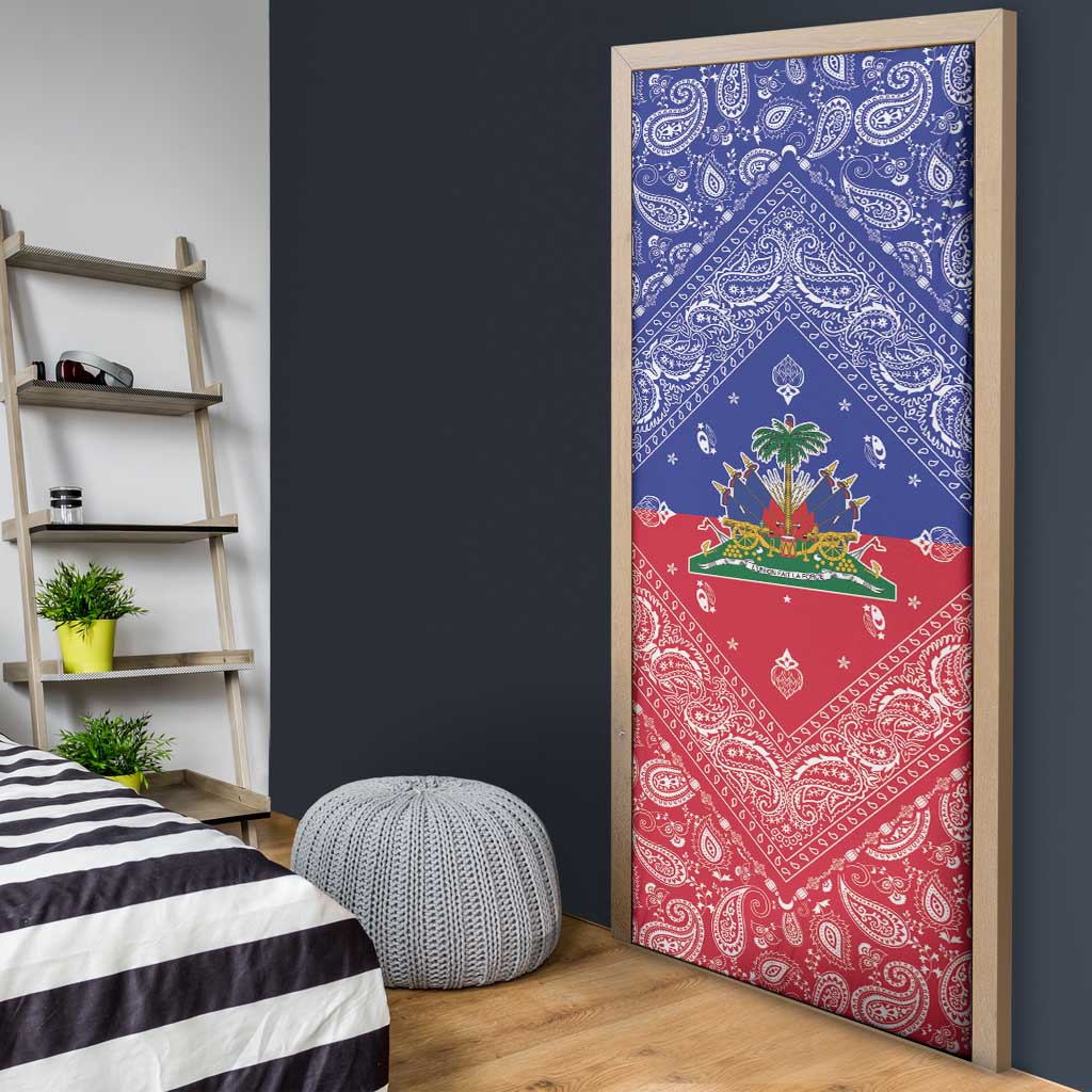 Haiti Paisley Door Cover Haitian Flag Bandana Style - Wonder Print Shop