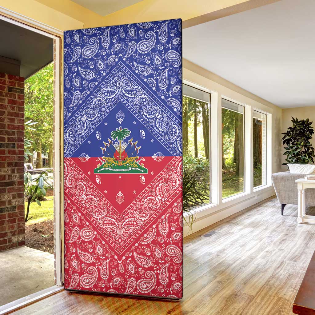Haiti Paisley Door Cover Haitian Flag Bandana Style - Wonder Print Shop