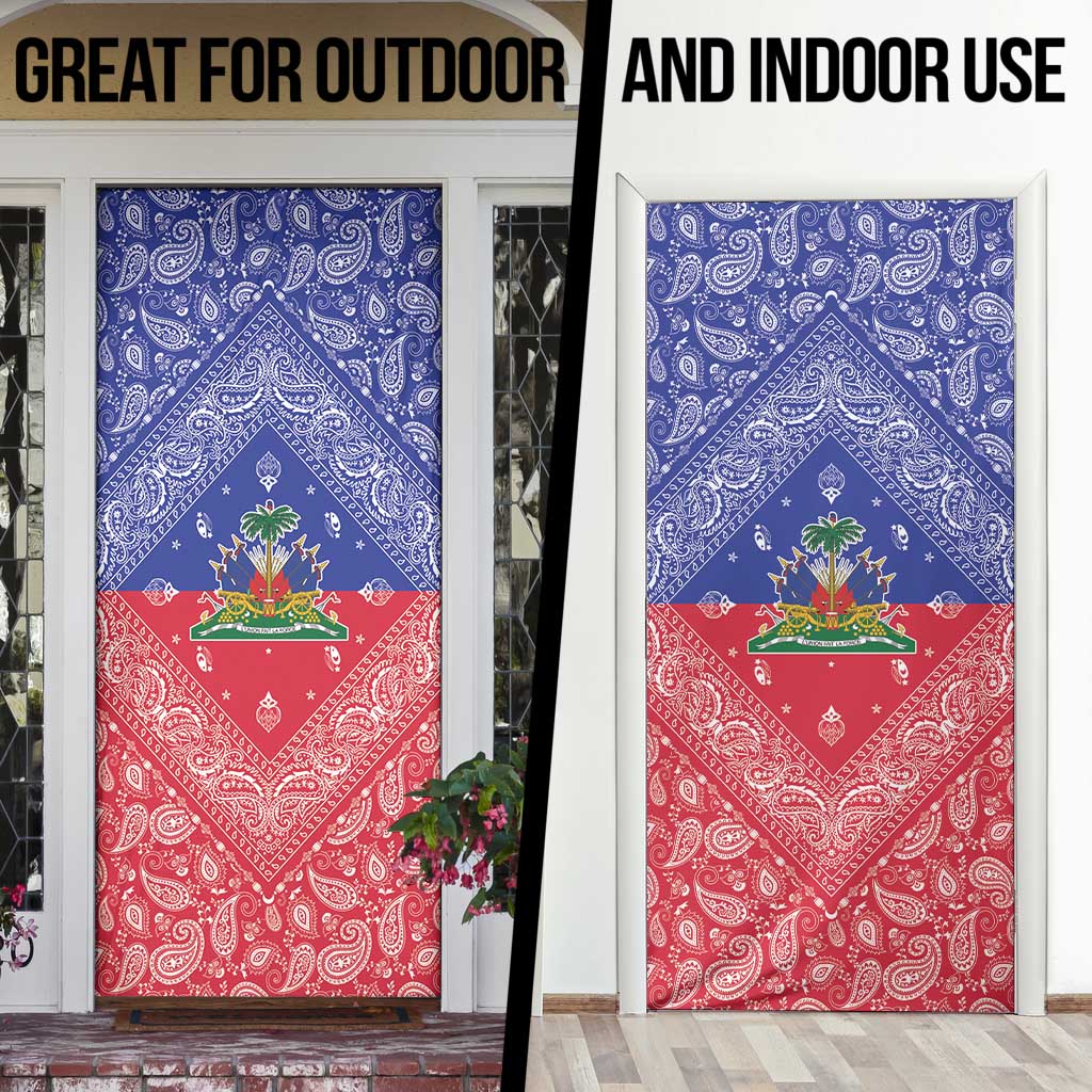 Haiti Paisley Door Cover Haitian Flag Bandana Style - Wonder Print Shop