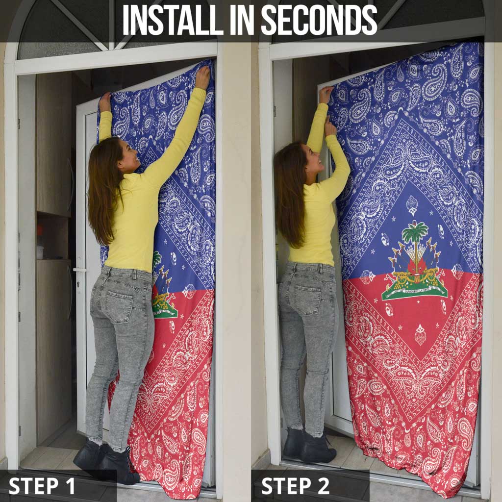 Haiti Paisley Door Cover Haitian Flag Bandana Style - Wonder Print Shop