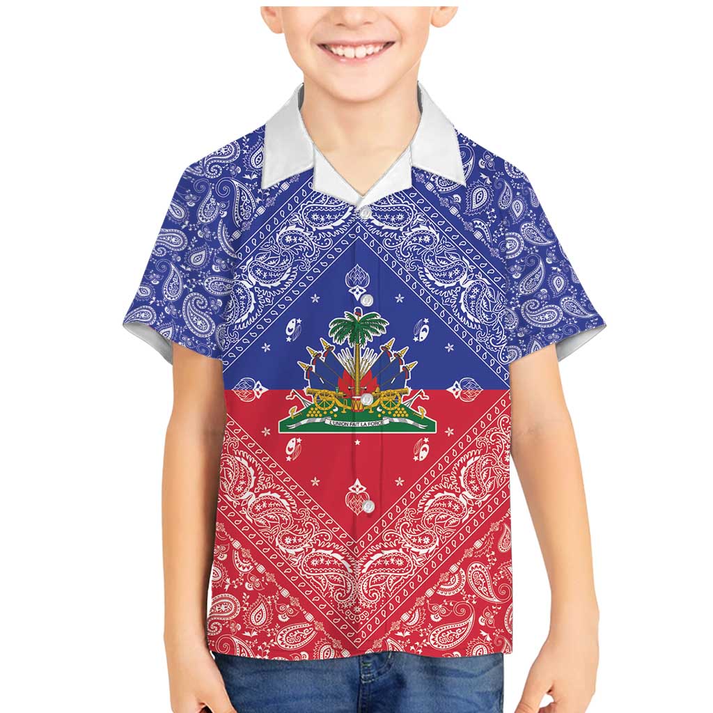 Haiti Paisley Family Matching Mermaid Dress and Hawaiian Shirt Haitian Flag Bandana Style - Wonder Print Shop