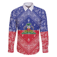 Haiti Paisley Family Matching Off The Shoulder Long Sleeve Dress and Hawaiian Shirt Haitian Flag Bandana Style - Wonder Print Shop