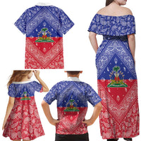 Haiti Paisley Family Matching Off Shoulder Maxi Dress and Hawaiian Shirt Haitian Flag Bandana Style - Wonder Print Shop
