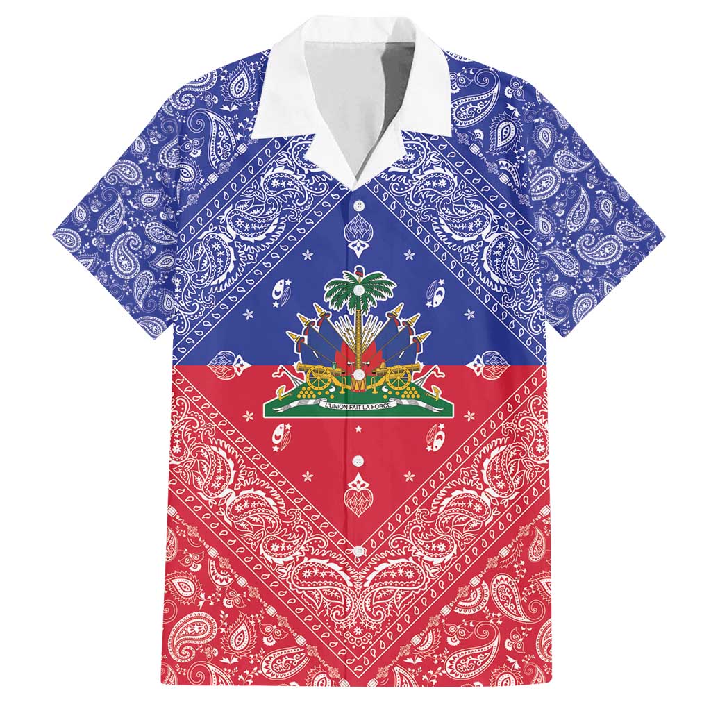 Haiti Paisley Family Matching Off Shoulder Maxi Dress and Hawaiian Shirt Haitian Flag Bandana Style - Wonder Print Shop