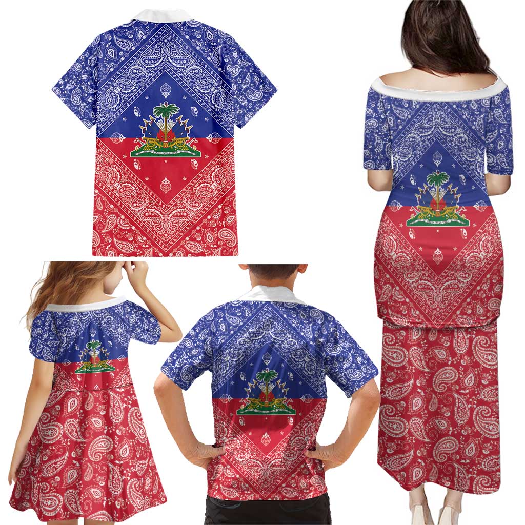 Haiti Paisley Family Matching Puletasi and Hawaiian Shirt Haitian Flag Bandana Style - Wonder Print Shop