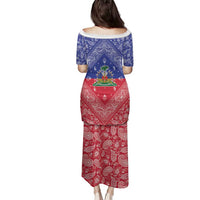 Haiti Paisley Family Matching Puletasi and Hawaiian Shirt Haitian Flag Bandana Style - Wonder Print Shop