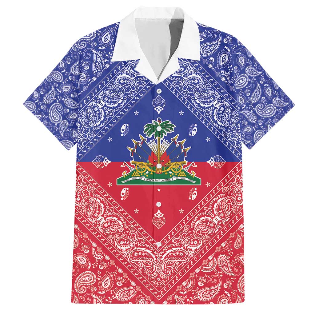 Haiti Paisley Family Matching Short Sleeve Bodycon Dress and Hawaiian Shirt Haitian Flag Bandana Style - Wonder Print Shop