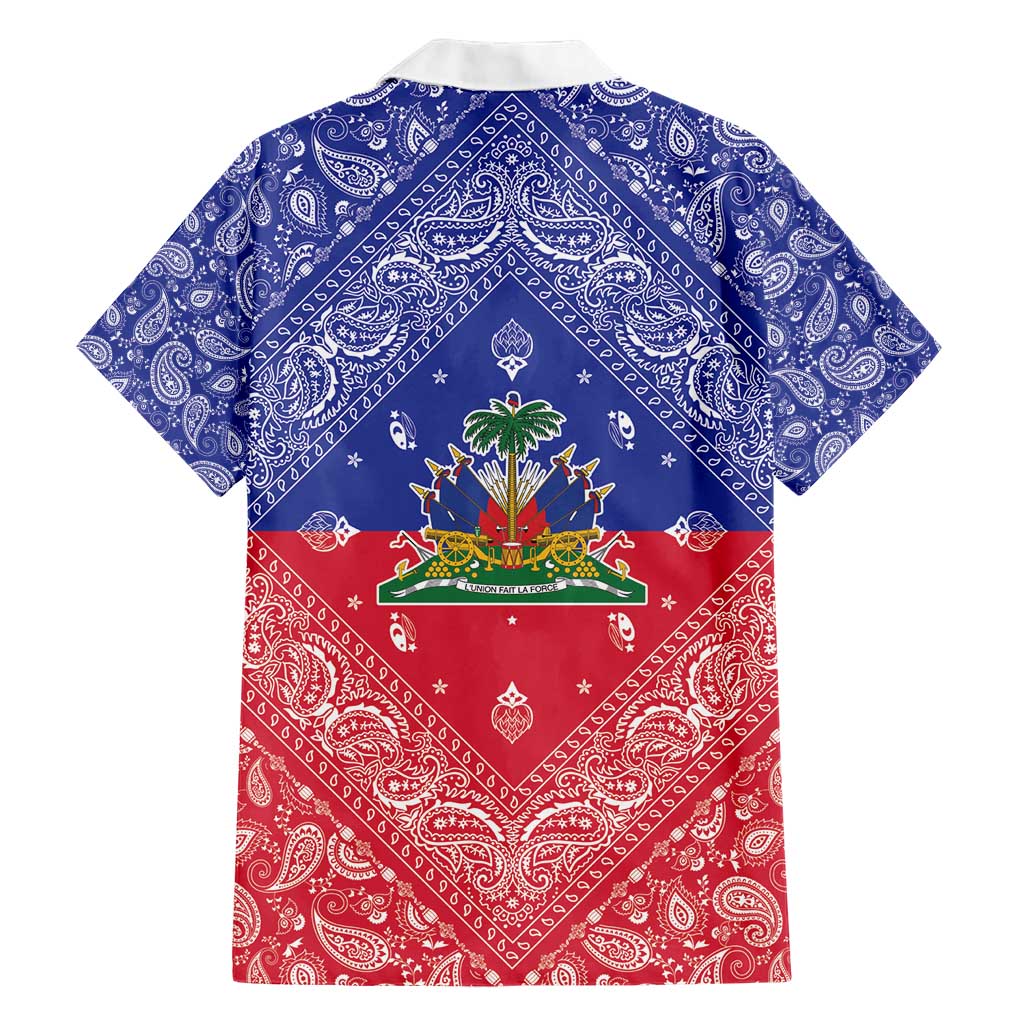 Haiti Paisley Family Matching Short Sleeve Bodycon Dress and Hawaiian Shirt Haitian Flag Bandana Style - Wonder Print Shop