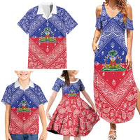 Haiti Paisley Family Matching Summer Maxi Dress and Hawaiian Shirt Haitian Flag Bandana Style - Wonder Print Shop