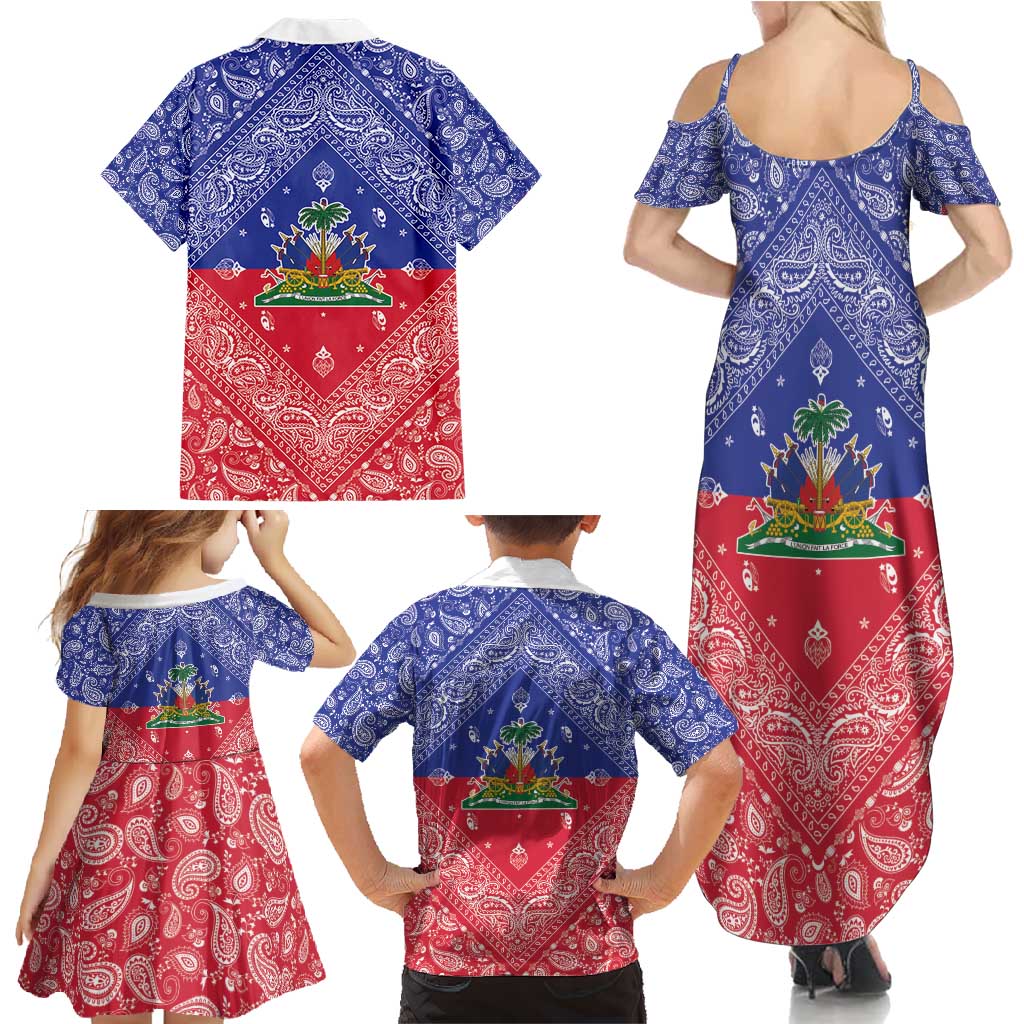 Haiti Paisley Family Matching Summer Maxi Dress and Hawaiian Shirt Haitian Flag Bandana Style - Wonder Print Shop
