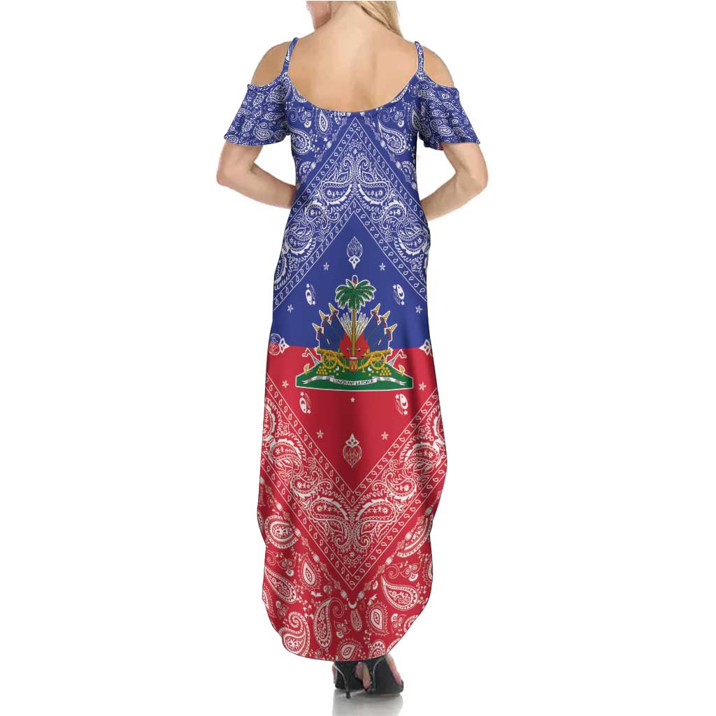 Haiti Paisley Family Matching Summer Maxi Dress and Hawaiian Shirt Haitian Flag Bandana Style - Wonder Print Shop
