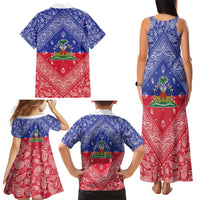 Haiti Paisley Family Matching Tank Maxi Dress and Hawaiian Shirt Haitian Flag Bandana Style - Wonder Print Shop