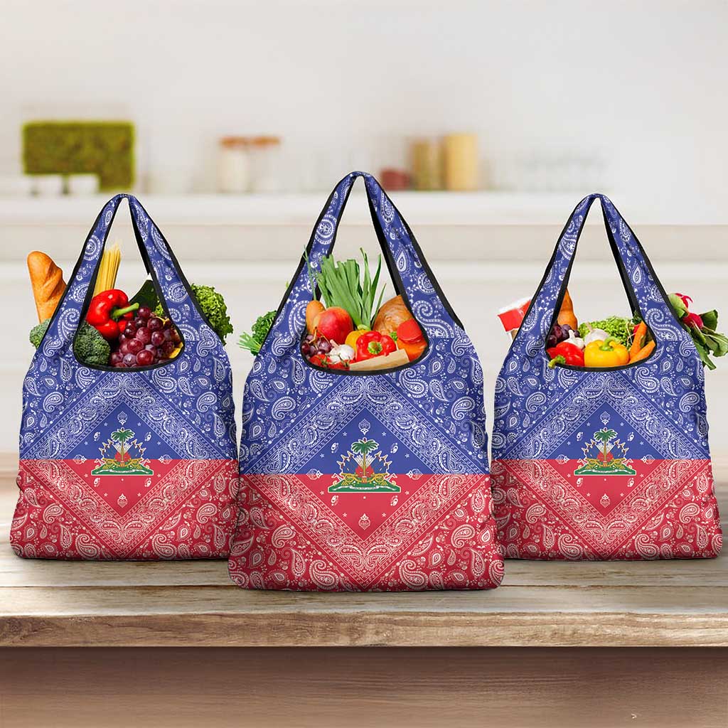 Haiti Paisley Grocery Bag Haitian Flag Bandana Style - Wonder Print Shop