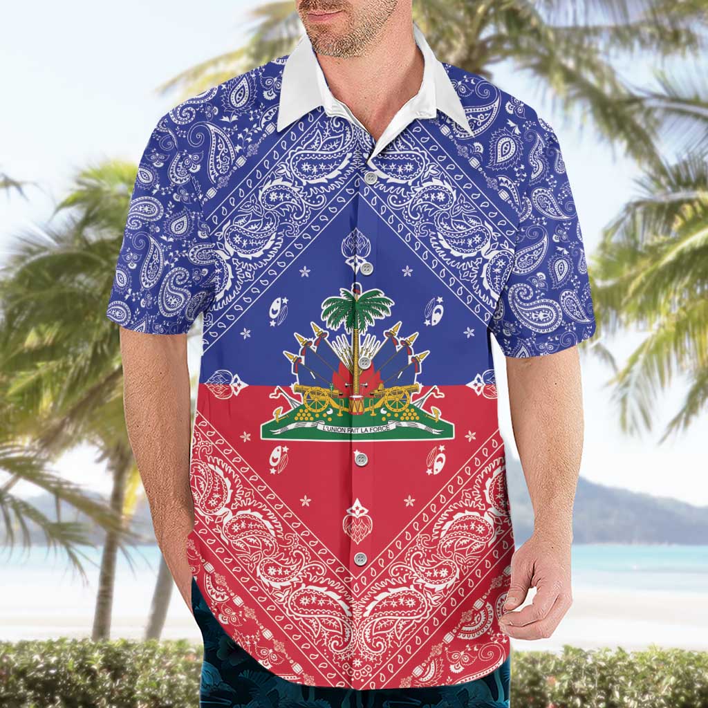 Haiti Paisley Hawaiian Shirt Haitian Flag Bandana Style - Wonder Print Shop