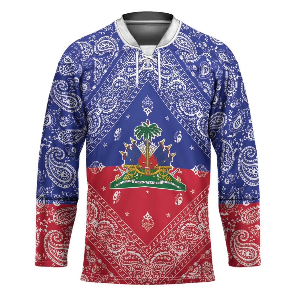Haiti Paisley Hockey Jersey Haitian Flag Bandana Style - Wonder Print Shop