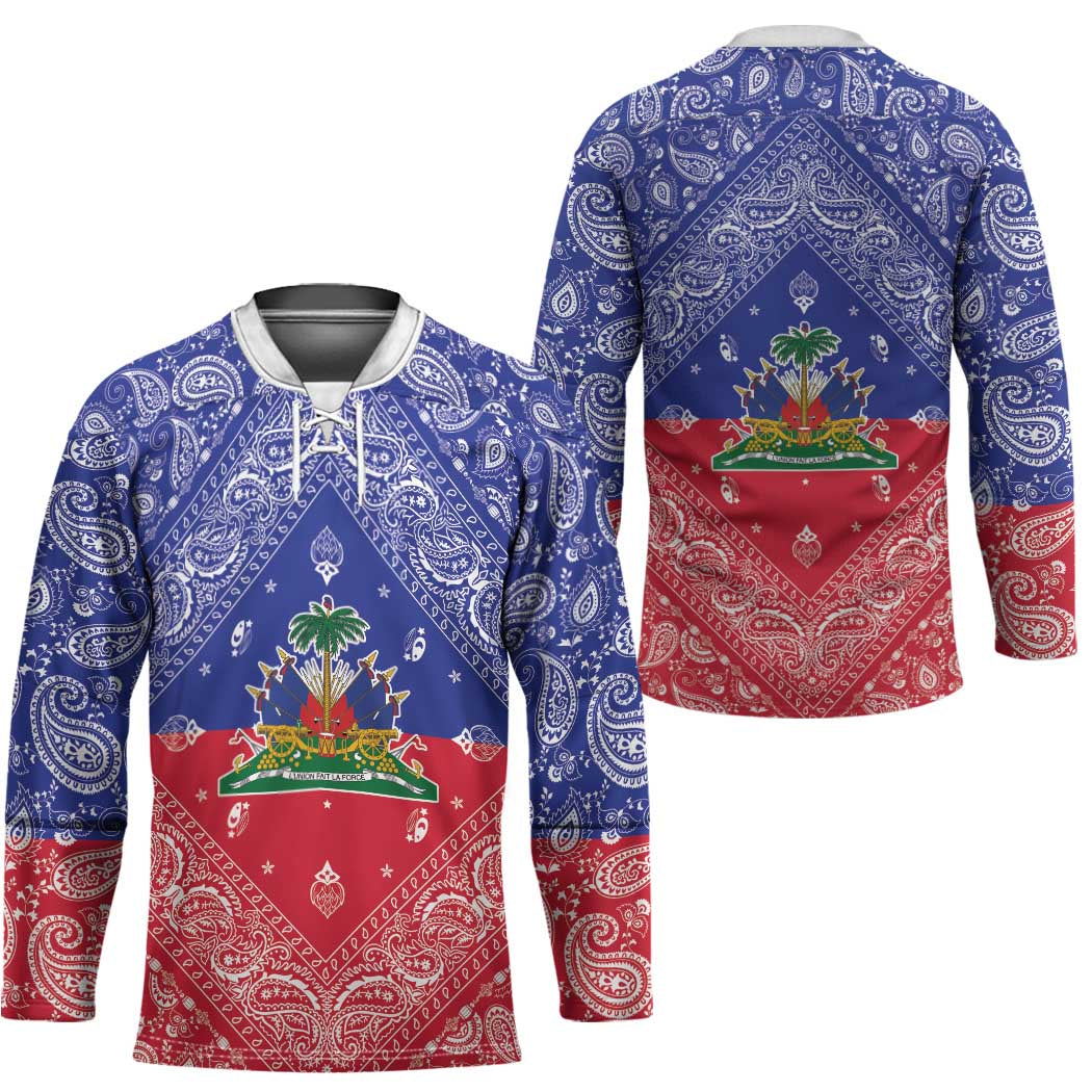 Haiti Paisley Hockey Jersey Haitian Flag Bandana Style - Wonder Print Shop