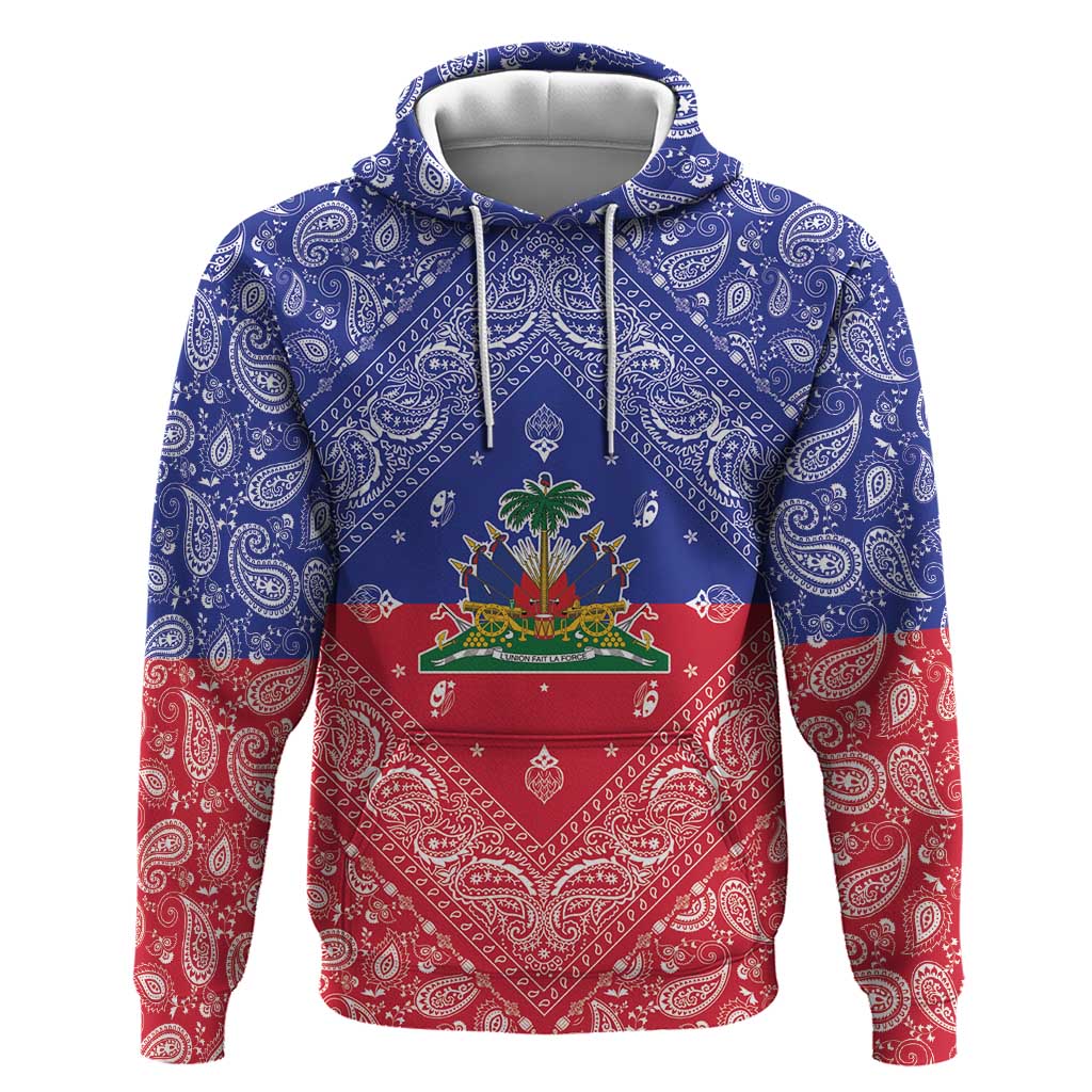 Haiti Paisley Hoodie Haitian Flag Bandana Style - Wonder Print Shop
