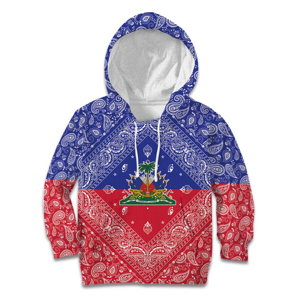 Haiti Paisley Kid Hoodie Haitian Flag Bandana Style - Wonder Print Shop
