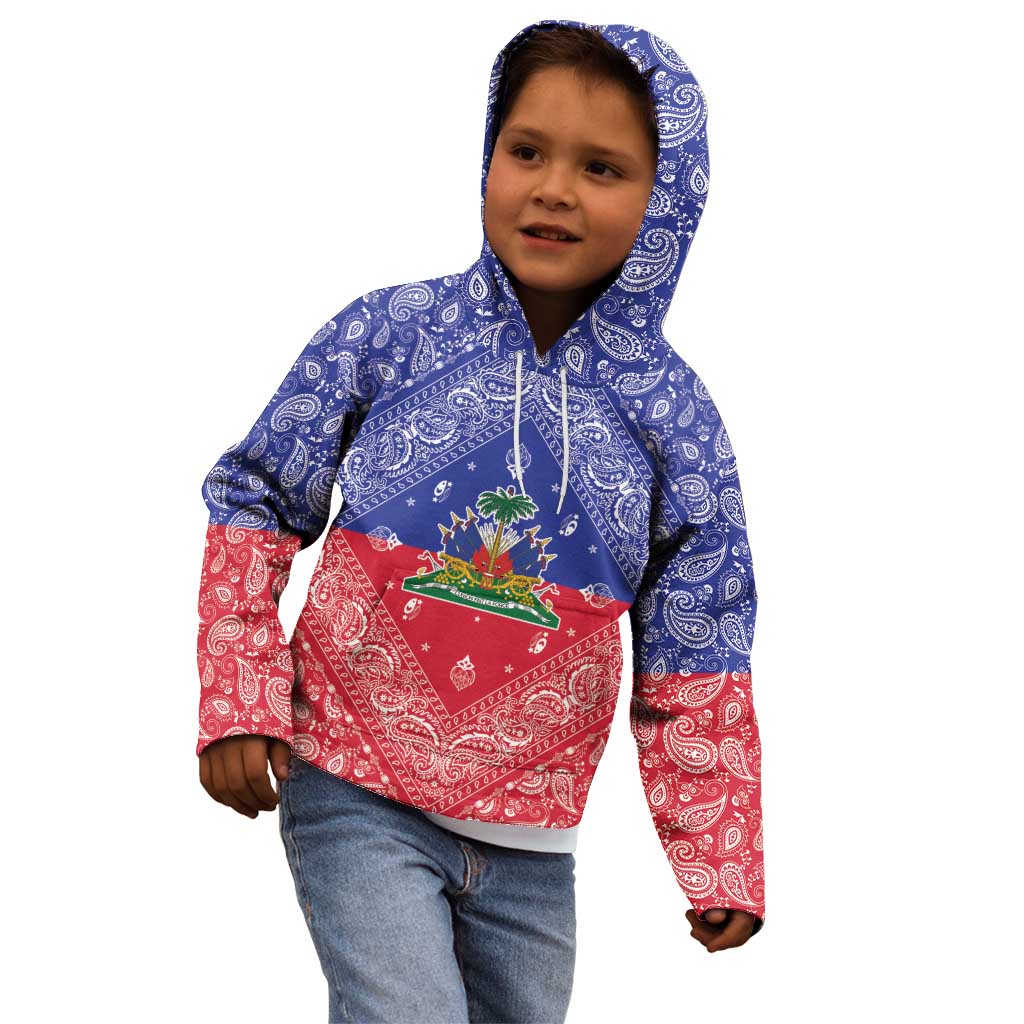 Haiti Paisley Kid Hoodie Haitian Flag Bandana Style - Wonder Print Shop