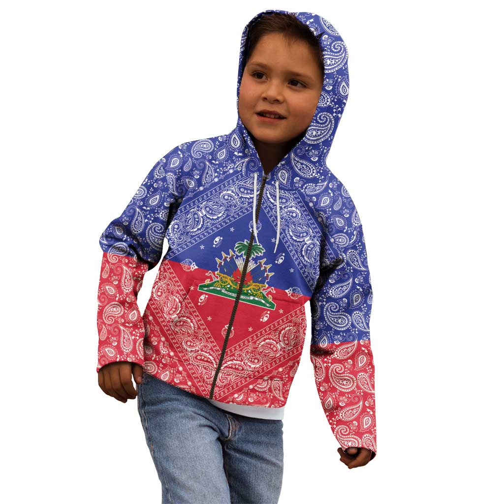 Haiti Paisley Kid Hoodie Haitian Flag Bandana Style - Wonder Print Shop