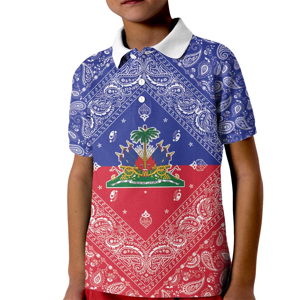 Haiti Paisley Kid Polo Shirt Haitian Flag Bandana Style - Wonder Print Shop