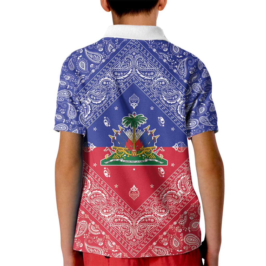 Haiti Paisley Kid Polo Shirt Haitian Flag Bandana Style - Wonder Print Shop