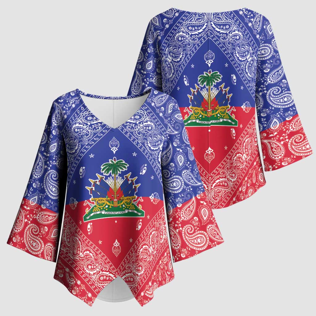 Haiti Paisley Kimono Sleeve Blouse Haitian Flag Bandana Style - Wonder Print Shop
