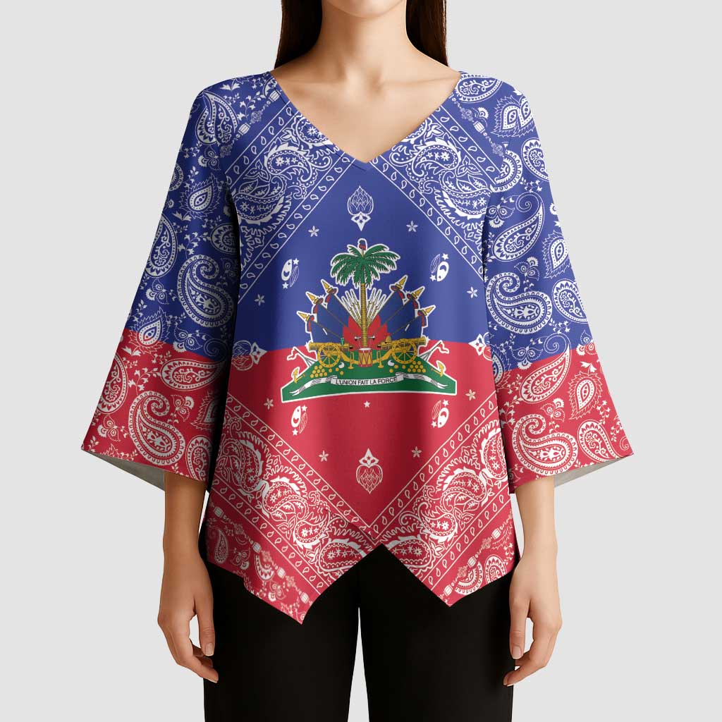 Haiti Paisley Kimono Sleeve Blouse Haitian Flag Bandana Style - Wonder Print Shop