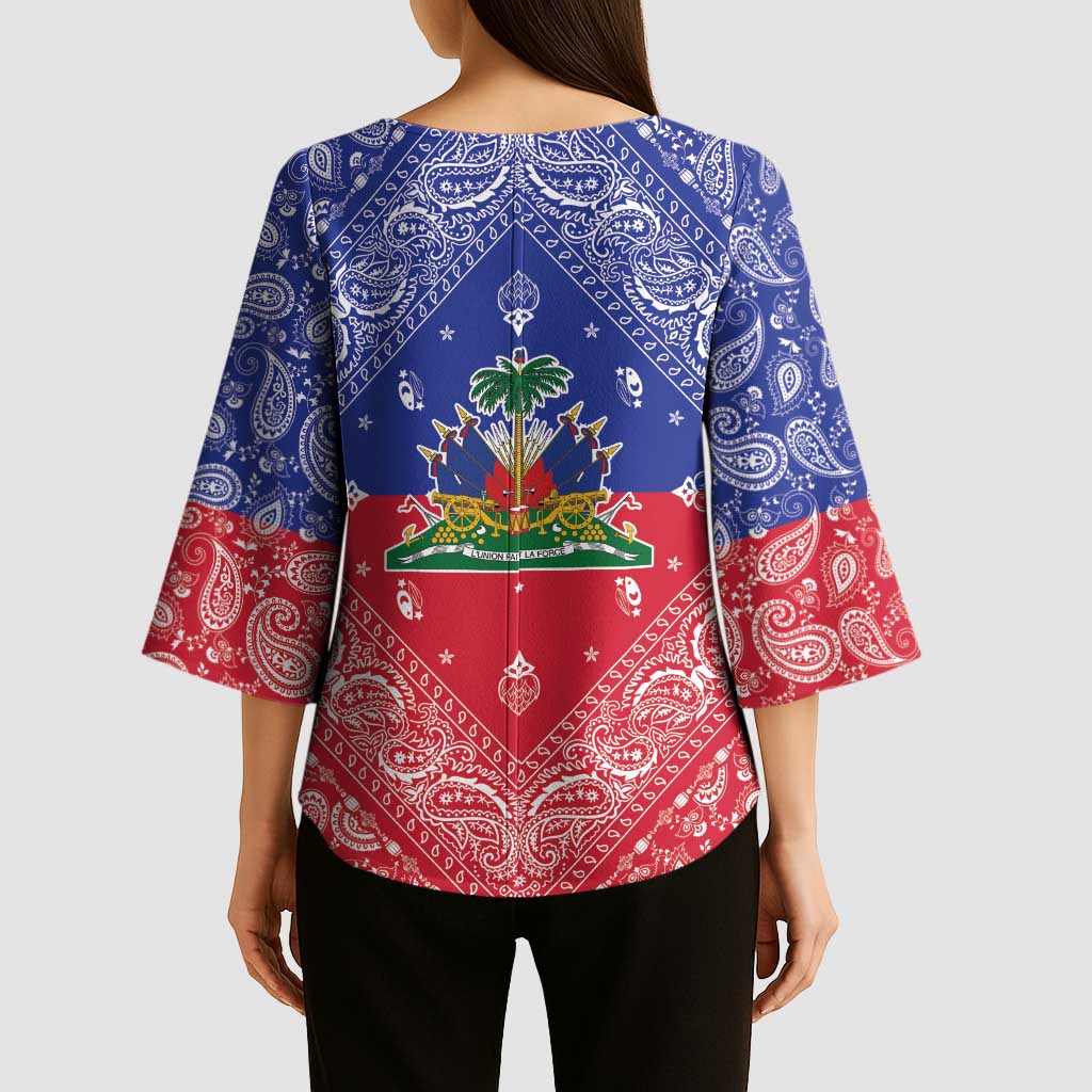 Haiti Paisley Kimono Sleeve Blouse Haitian Flag Bandana Style - Wonder Print Shop