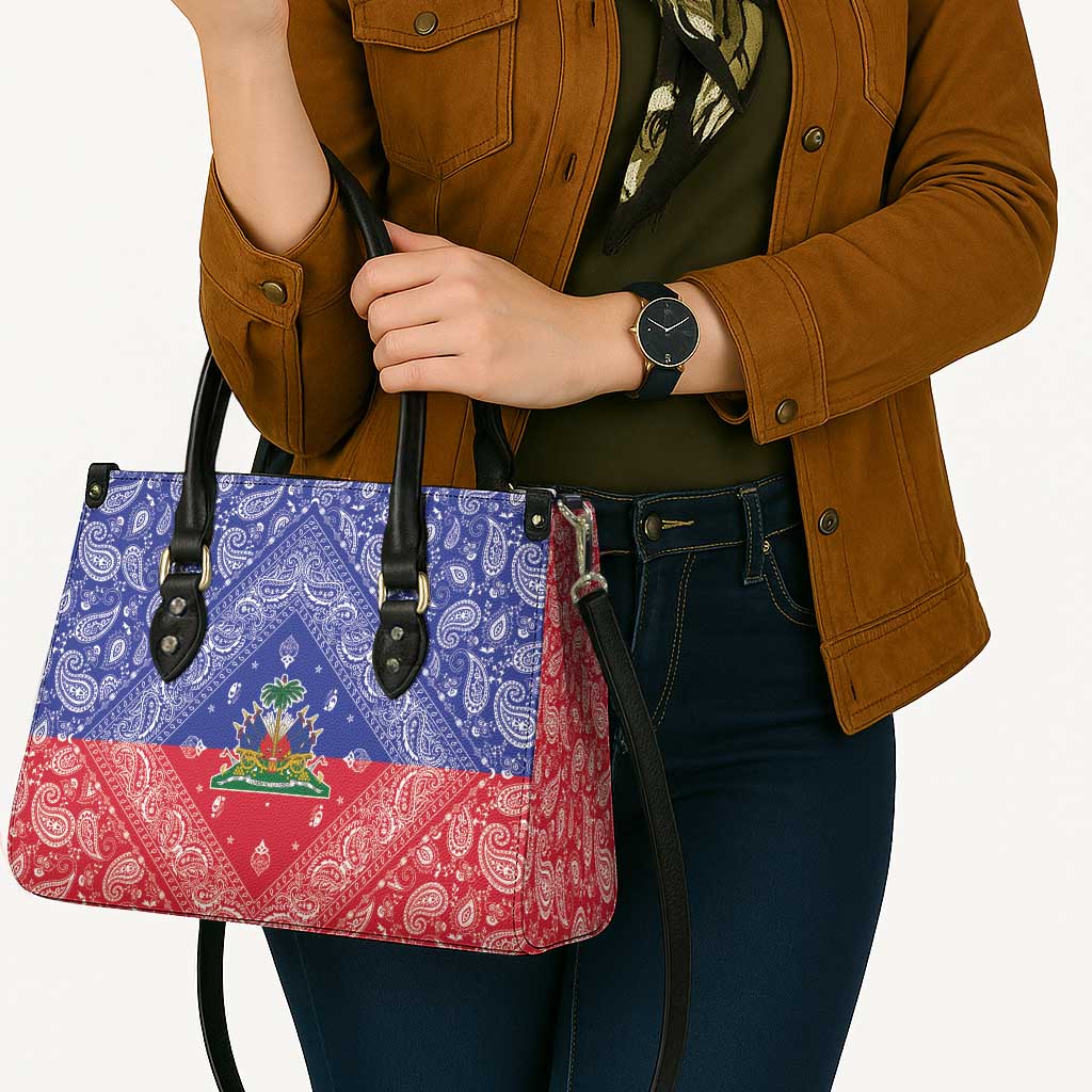 Haiti Paisley Leather Bag Haitian Flag Bandana Style - Wonder Print Shop