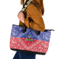 Haiti Paisley Leather Tote Bag Haitian Flag Bandana Style - Wonder Print Shop