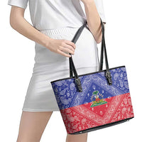 Haiti Paisley Leather Tote Bag Haitian Flag Bandana Style - Wonder Print Shop