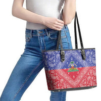 Haiti Paisley Leather Tote Bag Haitian Flag Bandana Style - Wonder Print Shop