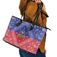 Haiti Paisley Leather Tote Bag Haitian Flag Bandana Style - Wonder Print Shop