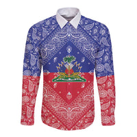 Haiti Paisley Long Sleeve Button Shirt Haitian Flag Bandana Style - Wonder Print Shop