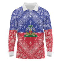 Haiti Paisley Long Sleeve Polo Shirt Haitian Flag Bandana Style - Wonder Print Shop