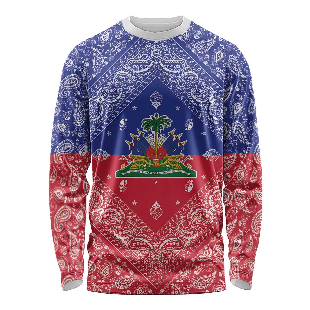Haiti Paisley Long Sleeve Shirt Haitian Flag Bandana Style - Wonder Print Shop