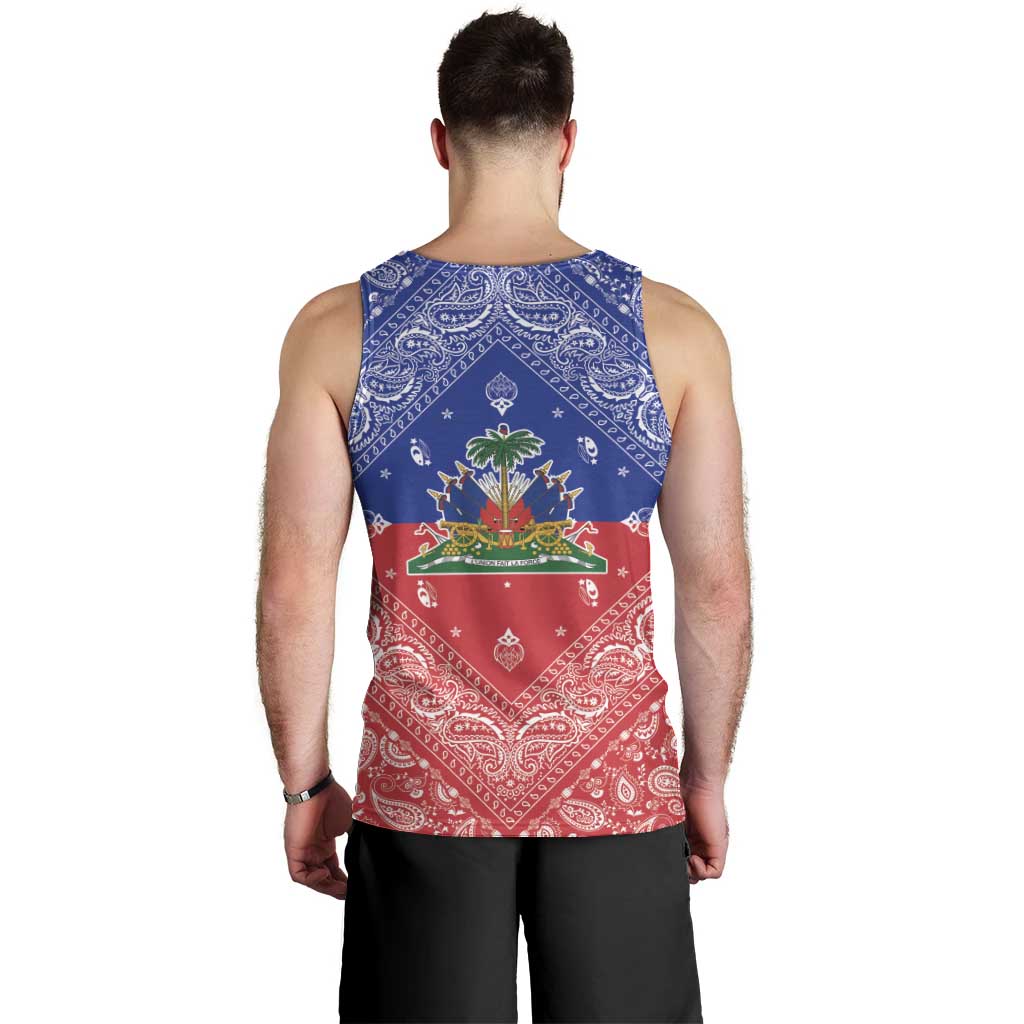 Haiti Paisley Men Tank Top Haitian Flag Bandana Style - Wonder Print Shop