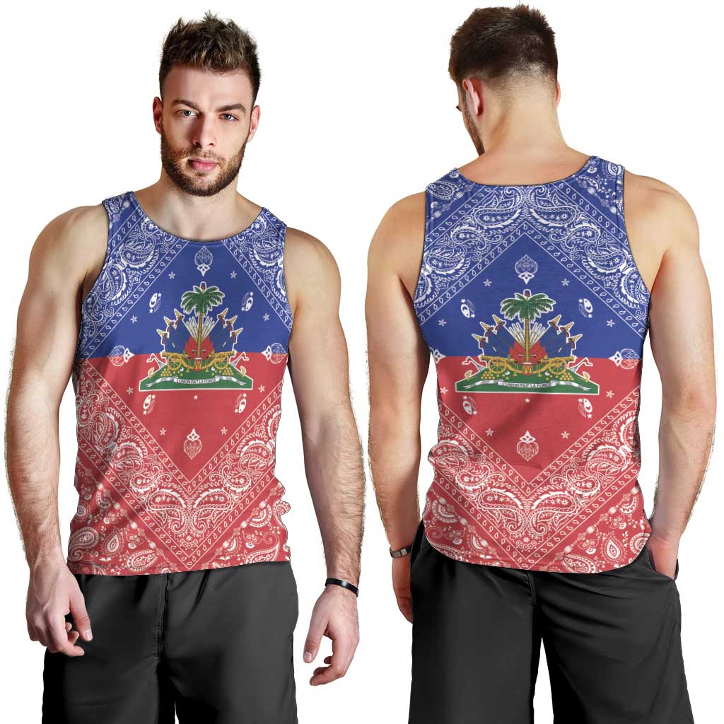 Haiti Paisley Men Tank Top Haitian Flag Bandana Style - Wonder Print Shop
