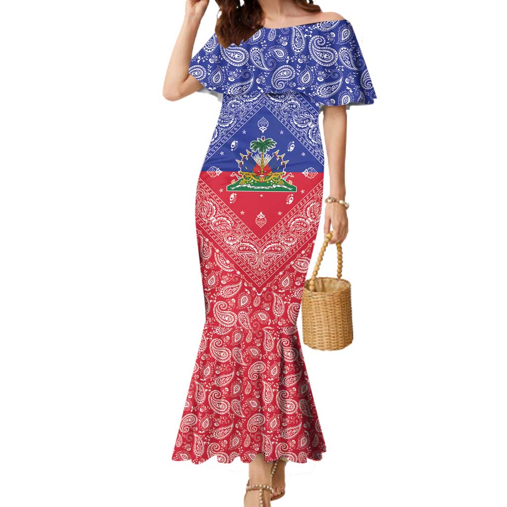 Haiti Paisley Mermaid Dress Haitian Flag Bandana Style - Wonder Print Shop